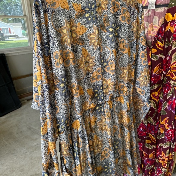 Free People Floral V-Neck Dress in Yellow and Gray - Picture 2 of 2